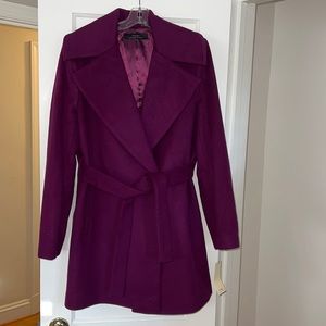New with tags, rich magenta wool blend wrap style coat by Trina Turk. Size 14
